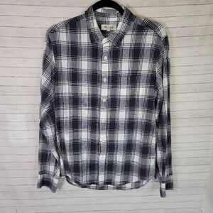 MADEWELL NAVY PLAID BUTTON DOWN, SZ MEDIUM